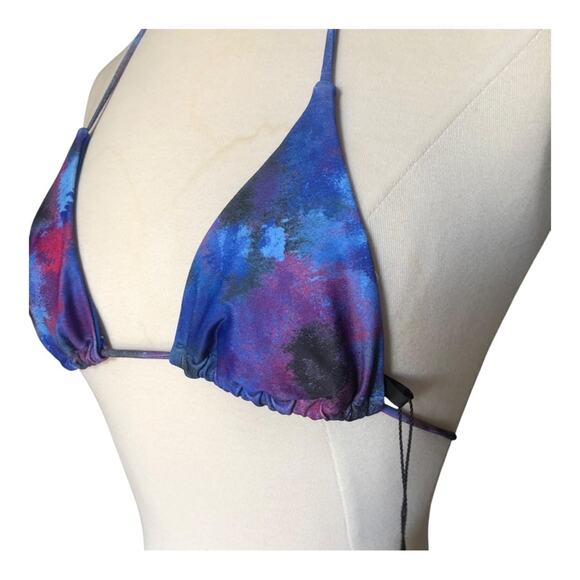 Pretty Little Things NWT Blue Acid Wash Contrast Tie Triangle Bikini Top Size 6 - Picture 11 of 14